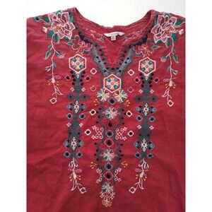 John Mark Embroidered Linen Floral XS Boho Embroidered Wearable Art